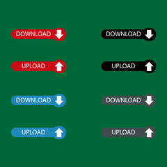 Download and upload button red blue darker black color isolated on green background