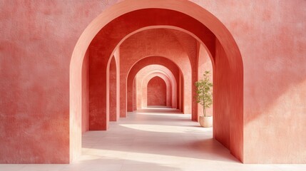 Obraz premium Serene Architectural Arches in Soft Coral Tones and Natural Light