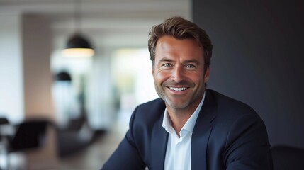 Fototapeta premium Middle-aged business man manager stands in modern office,confidence and success on business.