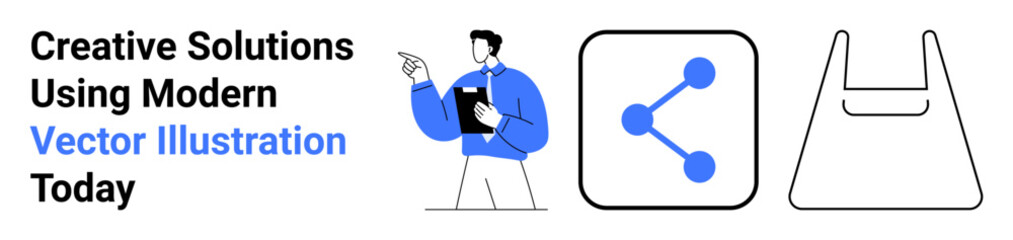 Person analyzing data, share icon, eco-friendly bag symbolizing technology, communication, and sustainability. Ideal for business strategies, e-commerce, eco-awareness, networking teamwork modern