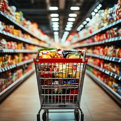 Grocery Shopping Cart Full Of Food