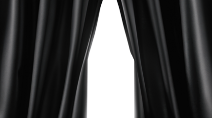 Open black curtains isolated on transparent background