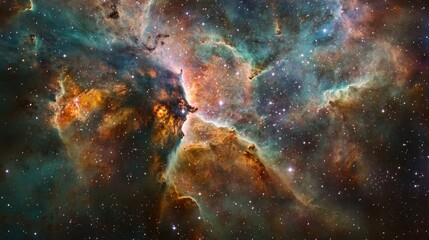 A cosmic ballet of swirling hues and vibrant nebulae, punctuated by the twinkling brilliance of countless stars against the velvet backdrop of a night sky, a breathtaking canvas of the cosmos, ready