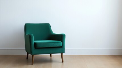 Stylish Green Armchair Against Minimalist White Wall Background