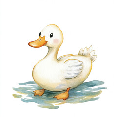 Obraz premium Minimalist Scene of a Duck Swimming Gracefully Towards the Shore Isolated on a Calm Water Surface Capturing the Essence of Nature's Beauty and Serenity in a Simple Composition