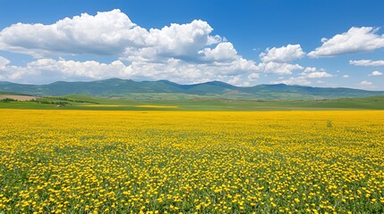 Obraz premium Vibrant Yellow Flower Field Under a Sunny Blue Sky