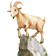 Fototapeta premium Goat Ascending Rocky Terrain in Minimalist Style Isolated on White Background Capturing the Essence of Nature's Resilience and the Beauty of Mountain Climbing