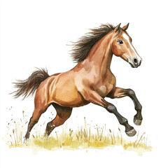 Obraz premium Galloping Horse in a Minimalist Field Setting Isolated on White Background Capturing the Essence of Freedom and Grace in Nature's Open Space