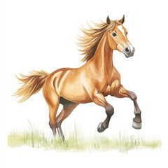 Naklejka premium A Majestic Horse Gallops Freely Across a Lush Green Field Capturing the Essence of Nature's Beauty in a Minimalist Isolated Setting Perfect for Nature and Animal Lovers