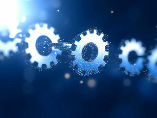 Interlocking gears, digital network, futuristic technology, abstract background, for business and technology concepts