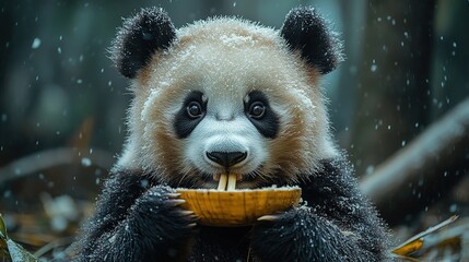 young panda stare at camera with blank focus