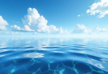 Obraz premium Azure water ripples under vast blue sky with cumulus clouds