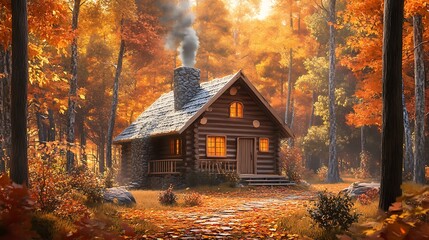 Autumnal Log Cabin in the Woods: A Peaceful Escape