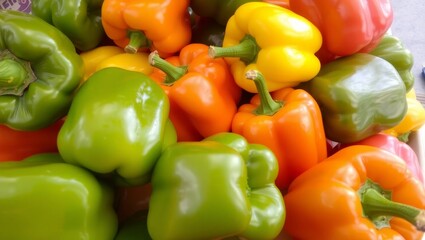 Pile of fresh red  yellow and green peppers