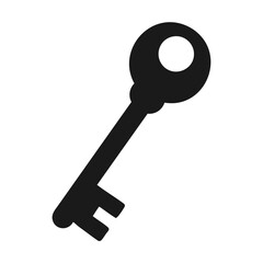 solid black silhouette of a vintage style key, isolated on a pure white background
