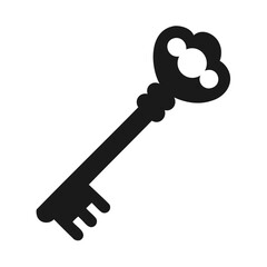 solid black silhouette of a vintage style key, isolated on a pure white background