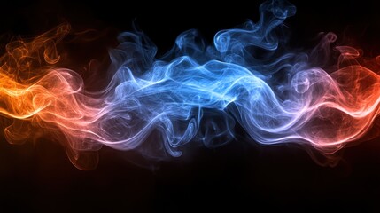 Abstract red blue smoke swirls, dark background, design element