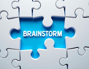 Fototapeta premium Brainstorm Text in Puzzle Pieces with Blue Background
