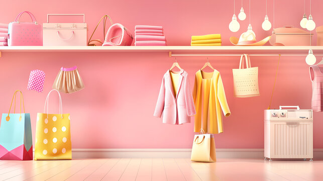 Clothes Rack 3d Images 
retail pink presentation
Fashion store advertisment background