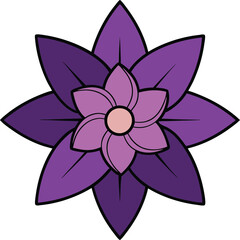 Clematis flower vector illustration, vibrant purple petals, detailed botanical design, isolated on white, nature-inspired clipart, elegant floral artwork for decoration.