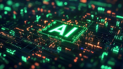 Obraz premium AI chip, glowing circuit board