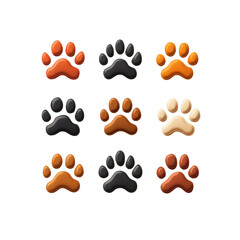 Fototapeta premium Nine Colorful 3D Paw Prints - Animal Tracks Set