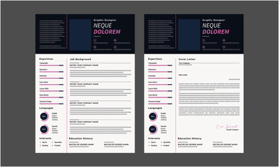 Resume CV. Modern Resume and Cover Letter Layout design template. Minimalist CV resume template for job applications. Vector illustration