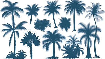 Tropical Palm Silhouette Collection on White