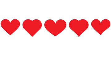 Heart in red colour, love icon, five hearts in red colour with white background, heart symbol, heart icon and vector.