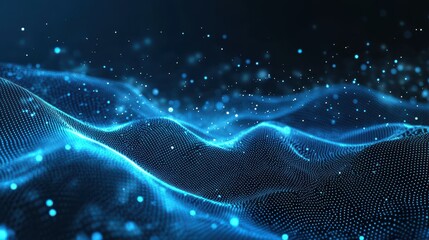 Abstract Waving Particle Technology Background Design. Abstract wave moving dots flow particles, hi-tech and big data background design for brochures, flyers, magazine, business card, banner. Vector