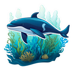 Naklejka premium Cute little dolphin cartoon, transparent background .PNG (scalable)