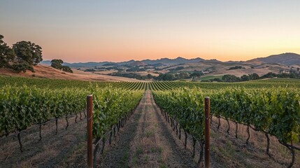 Fototapeta premium Vineyard Sunset Landscape