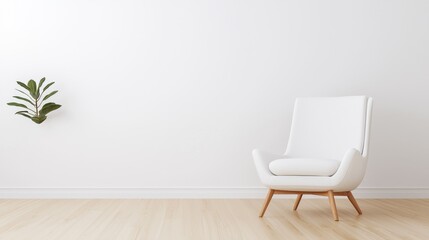 Empty room with white armchair and plant. Interior design mockup. Use for catalog, magazine, or website
