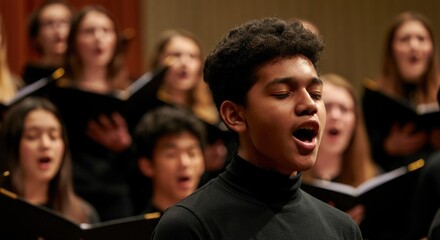 Male singer performing in choir Diverse background