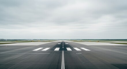 Fototapeta premium Empty airport runway with cloudy sky, no planes seen