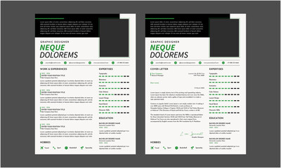 Resume CV. Modern Resume and Cover Letter Layout design template. Minimalist CV resume template for job applications. Vector illustration