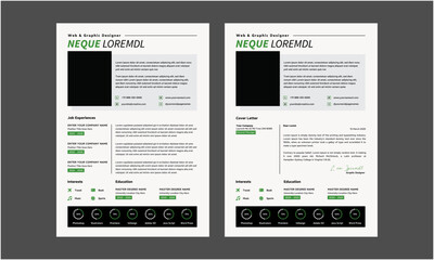 Resume CV. Modern Resume and Cover Letter Layout design template. Minimalist CV resume template for job applications. Vector illustration