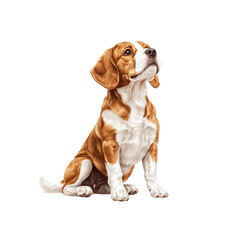 Adorable Beagle Puppy Sitting and Looking Up, Digital Painting
