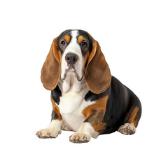 Adorable Basset Hound Dog Sitting, Studio Shot
