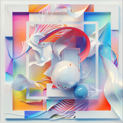 Fototapeta premium Promotion Strategy Cross-Promotion Images – Browse Abstract Geometric Composition with Pastel Spheres and Golden Accents: A Modern Minimalist Design 