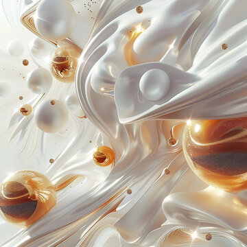 Close up luxury natural background of nacre seashell and pile of pearls texture
A close-up shot of a liquid flowing into a bowl
"Luxurious 3D White and Gold Wave Pattern"
