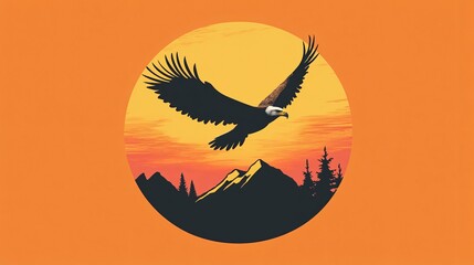 Majestic Eagle Soaring at Sunset Over Mountain Peaks