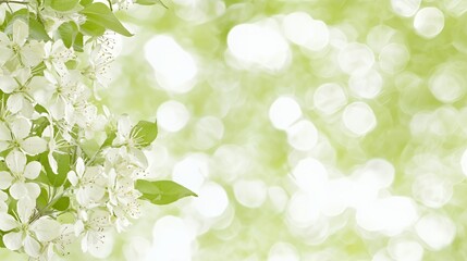 Fototapeta premium White Blossoms and Soft Green Bokeh Background