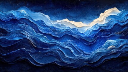 Obraz premium Blue abstract mountains, night sky, art, background