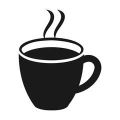Simple silhouette of a steaming hot cup of coffee