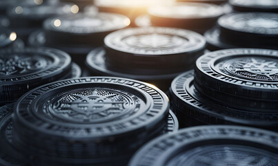 Stacks of silver coin
Close-up view of stacked silver coins, showcasing intricate details and textures for financial themes and currency concepts.
