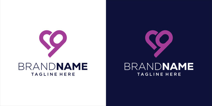 Creative R9 Heart Shape Logo Design, Design Inspiration, Illustration, Vector