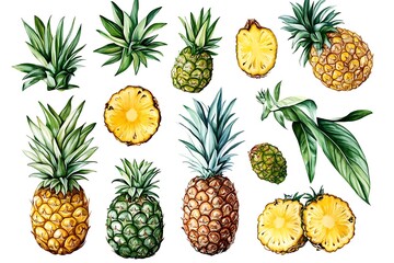 Tropical Pineapple Collection Isolated
