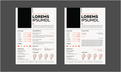 Resume CV. Modern Resume and Cover Letter Layout design template. Minimalist CV resume template for job applications. Vector illustration
