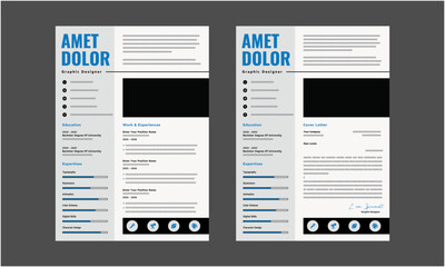 Resume CV. Modern Resume and Cover Letter Layout design template. Minimalist CV resume template for job applications. Vector illustration